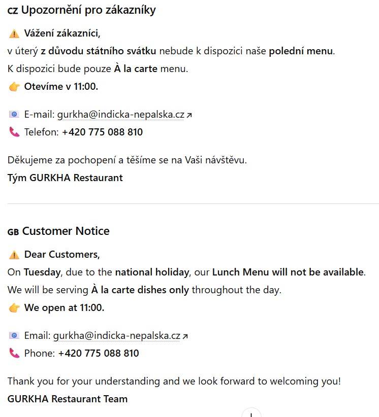 Dnes je státní svátek – pouze á la carte!